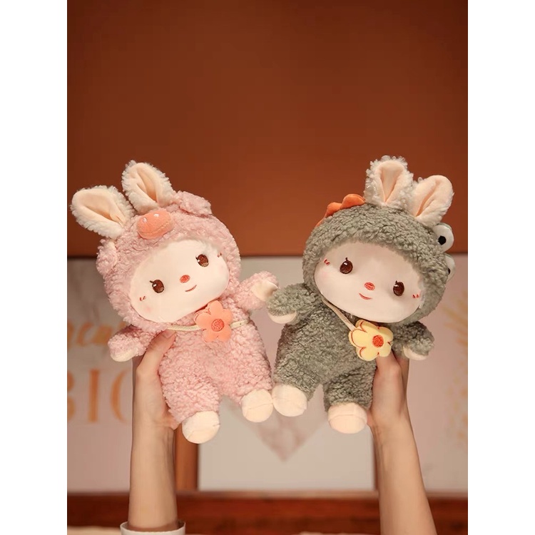 Gấu bông, Thỏ bông mặc áo khoác lông cừu mềm mịn size 25cm làm quà tặng cho bé, quà tặng sinh nhật, quà tặng 1/6