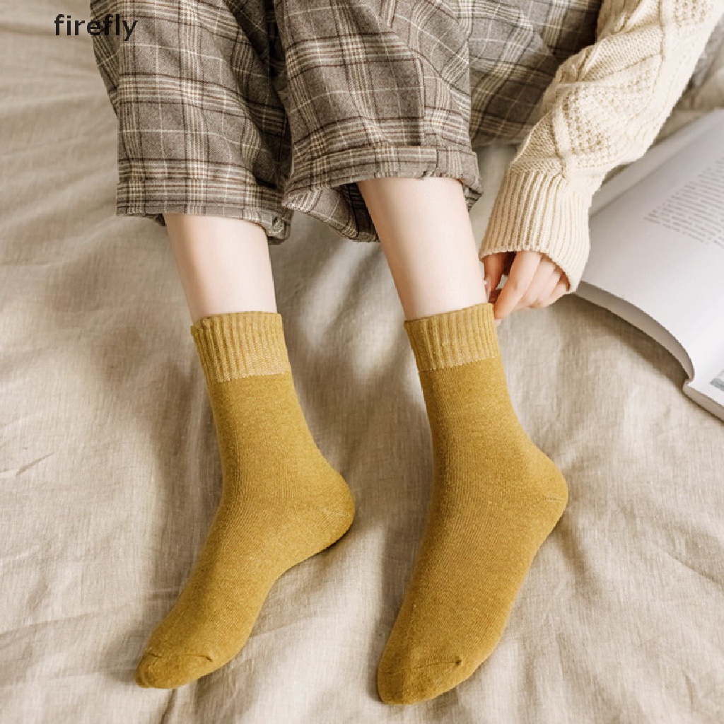 1 Đôi Tất Len Dày Giữ Ấm Màu Trơn Thời Trang Mùa Đông Cho Nữ