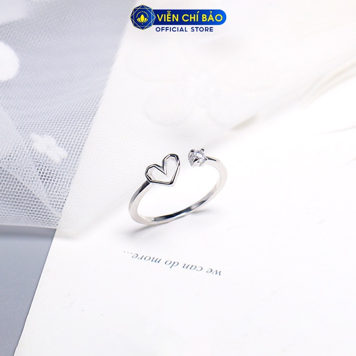 Nhẫn bạc nữ trái tim đá trắng hở chất liệu bạc 925 thời trang phụ kiện trang sức nữ Viễn Chí Bảo N400187