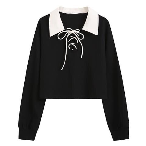 Áo Thun Lửng Tay Dài Cổ polo Có Dây Cột Màu Sắc Thời Trang Cho Nữ
