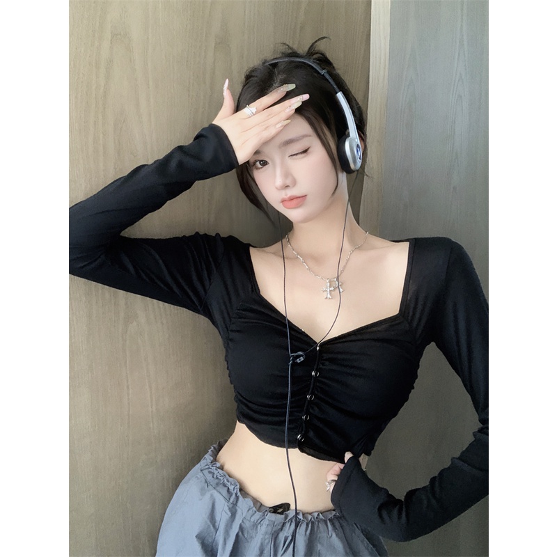 Áo Thun Tay Dài Xếp Ly Thời Trang Hàn Quốc