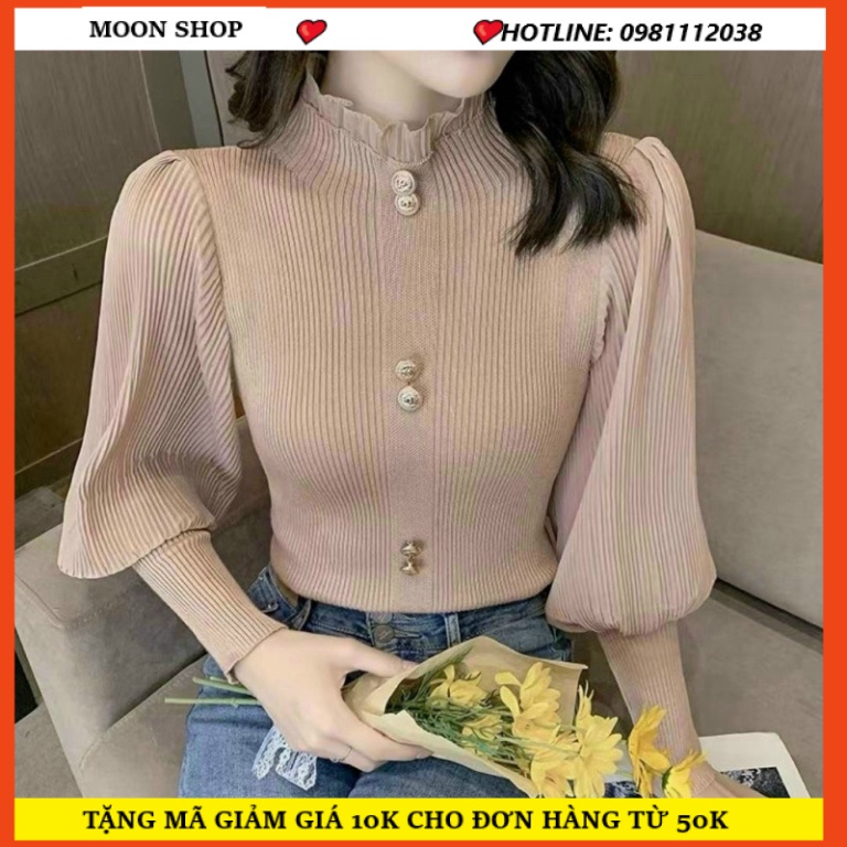 ÁO LEN NỮ CỔ LỌ TAY BỒNG vật liệu len tăm dày mịn phối vải von lụa dập li đẹp s252 [Bảo hành ĐỔI MỚI 1 ĐỔI 1 ]