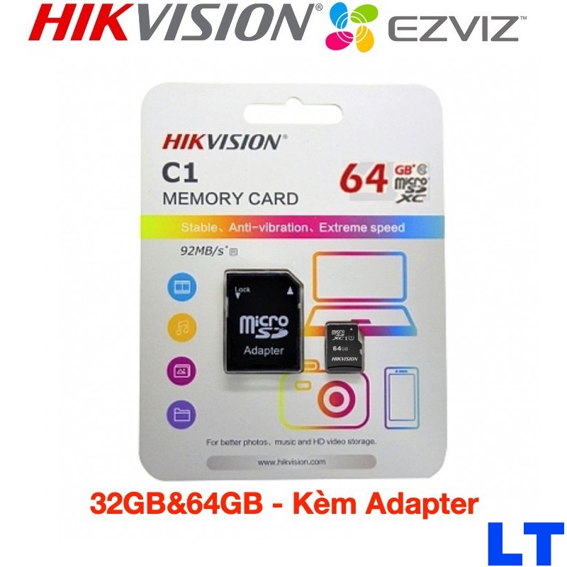 Thẻ Nhớ HIKVISION MicroSDHC 32GB/64GB/Kèm Adapter 92MB/S -BH 60 Tháng 1 đổi 1 -Chính Hãng