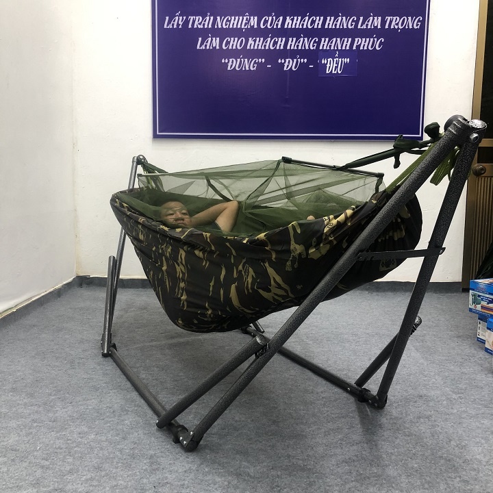 Võng dù rằn ri có màn chưa lót bông gòn+3m dây dù