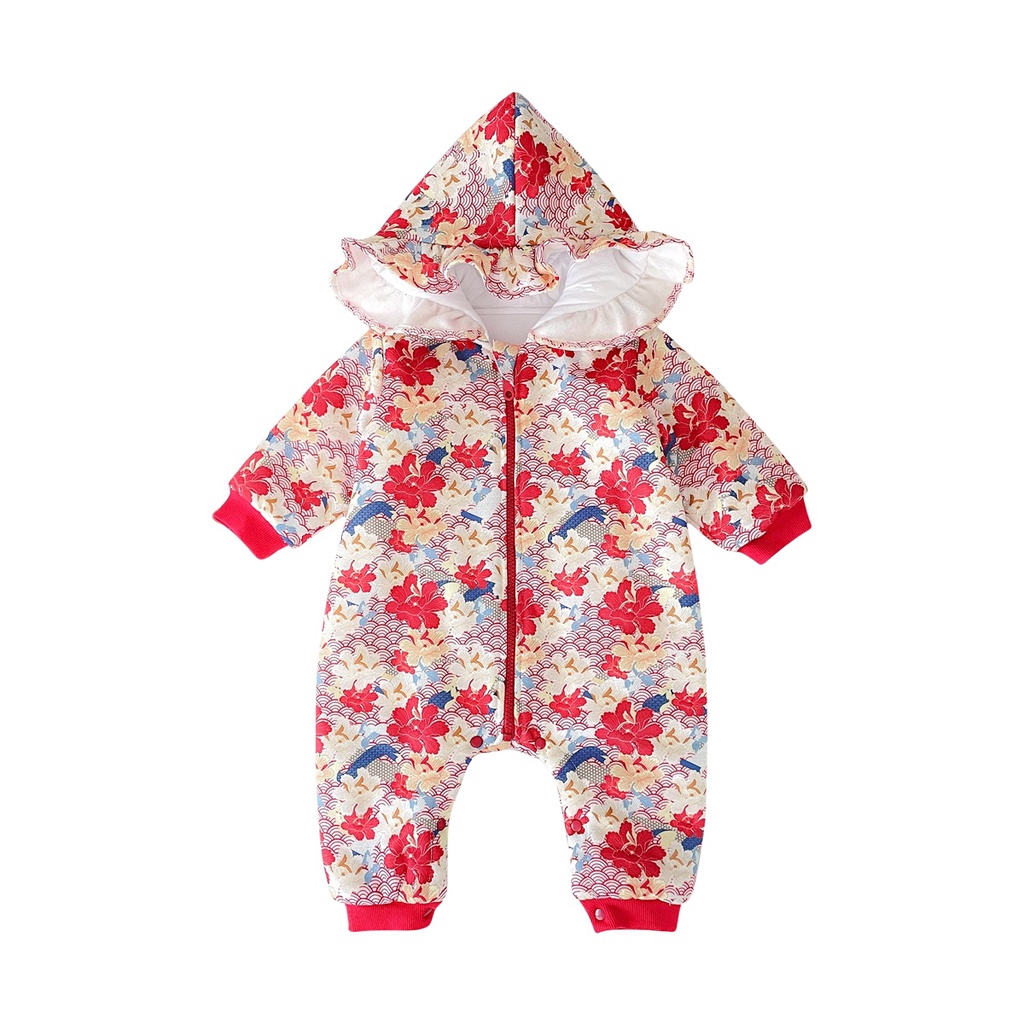 Áo liền quần Sanlutoz dài tay có mũ trùm đầu thời trang mùa đông cho bé gái