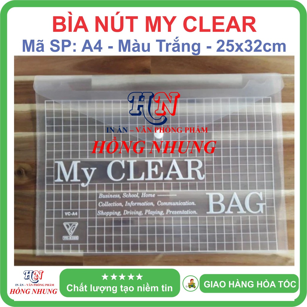 COMBO 10 BÌA NÚT My Clear A4, màu trắng, giúp bảo vệ giấy tờ của bạn không bị hư hỏng.