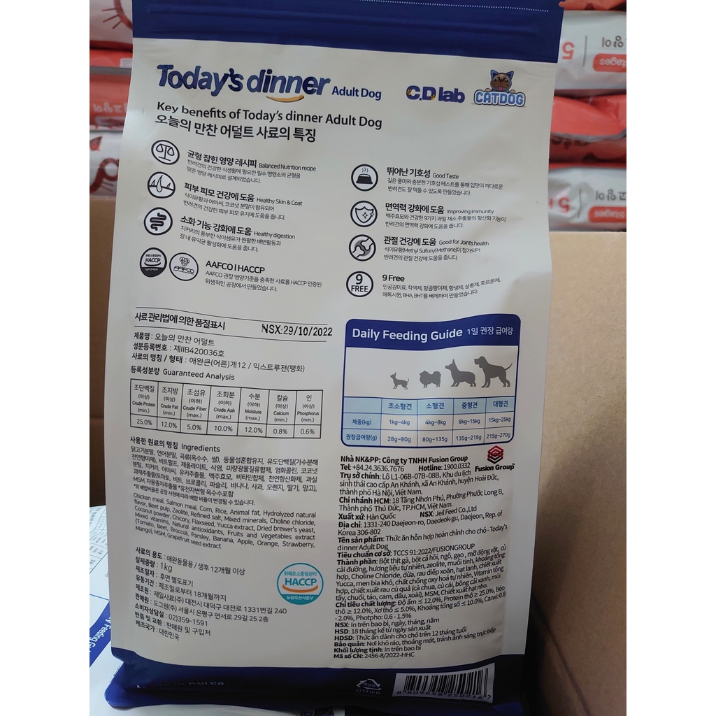 THỨC ĂN HẠT CÂN BẰNG DINH DƯỠNG TODAY'S DINNER ADULT DOG