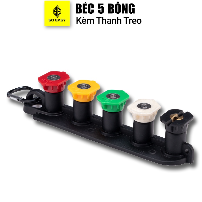 Bộ 5 béc phun đầu béc các góc gắn xúng xịt rửa của máy rửa xe áp lực cao, ren nối nhanh 1/4 inch có móc gài C0004-52