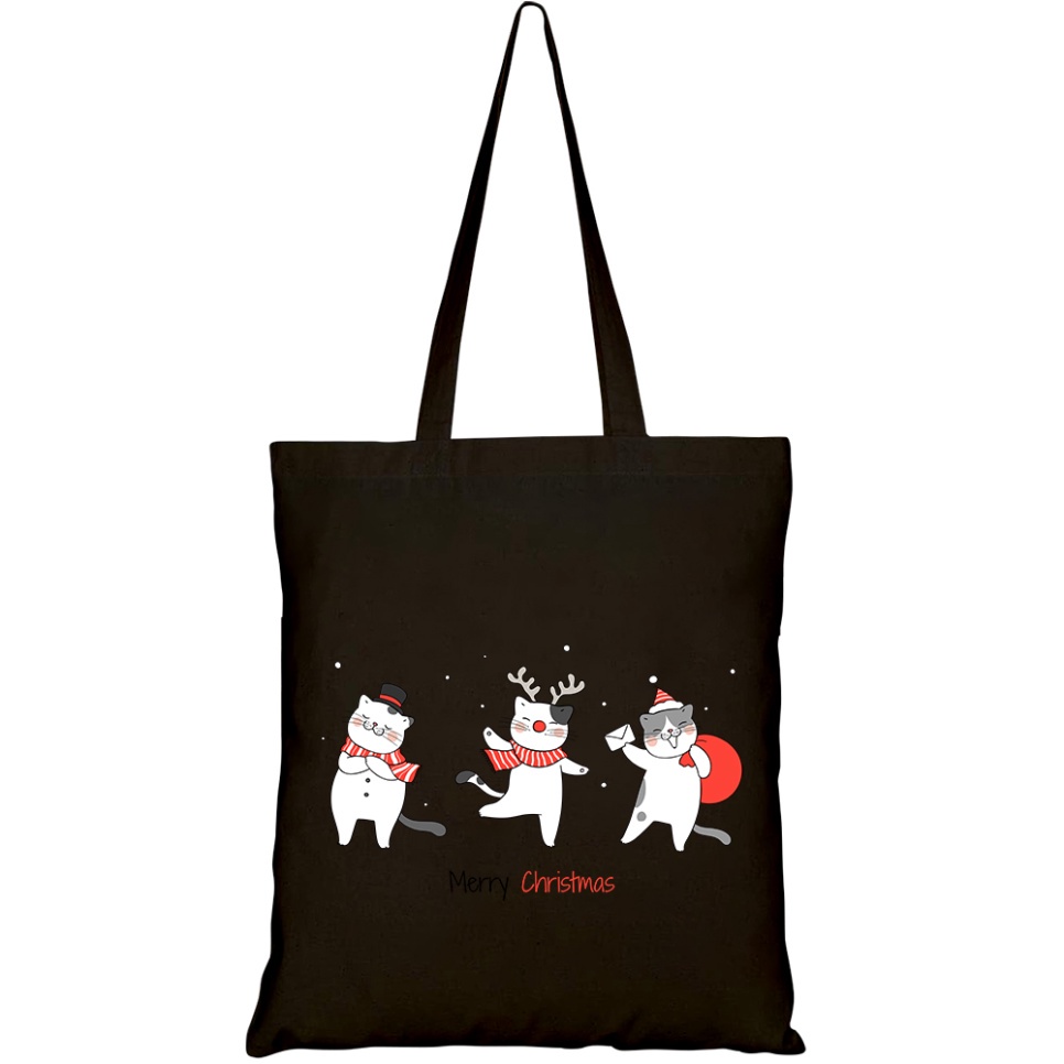 Túi Tote GINKO Vải Canvas có dây kéo khóa (có túi con) in hình cat funny christmas day new year HT84