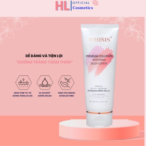 Kem Dưỡng Thể Trắng Da chống nắng nâng tone Hàn Quốc 200ml Whisis Premium Collagen Whitening Body Lotion myphamhanhluan | BigBuy360 - bigbuy360.vn