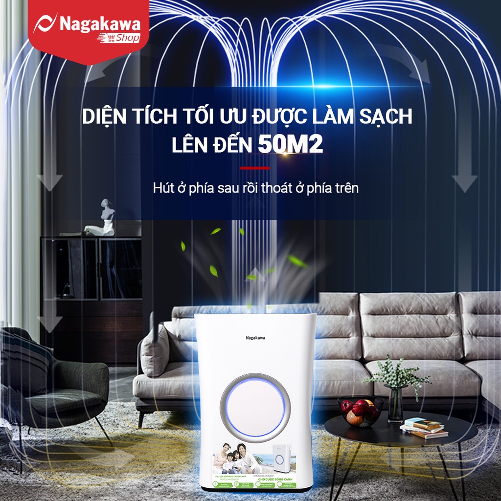 [BẢO HÀNH 12 THÁNG] Máy lọc không khí cảm biến tạo ion Nagakawa NAG3502M - Màng lọc HEPA H13 - Diện tích sử dụng 50m2