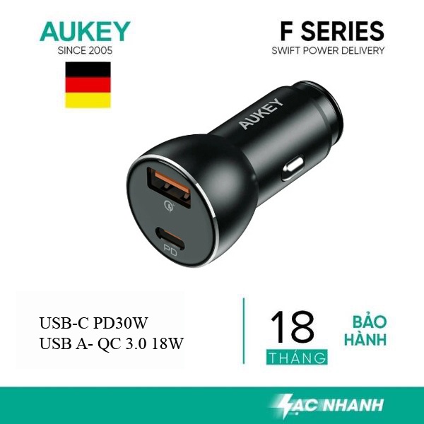 TẨU SẠC OTO AUKEY CC-Y48 CÔNG SUẤT 48W PD30W
