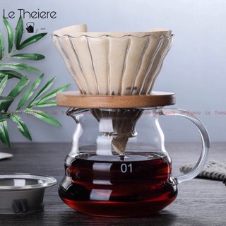 Phễu pha cà phê v60 thủy tinh chịu nhiệt đế gỗ pour over