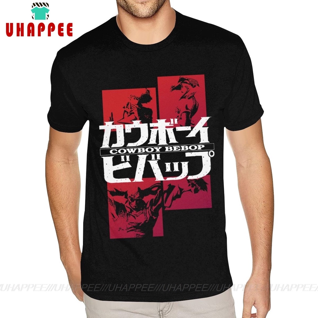 Graphic Cowboy Bebop Tee Nam Cá Tính D Cotton Đen Cổ Chữ O