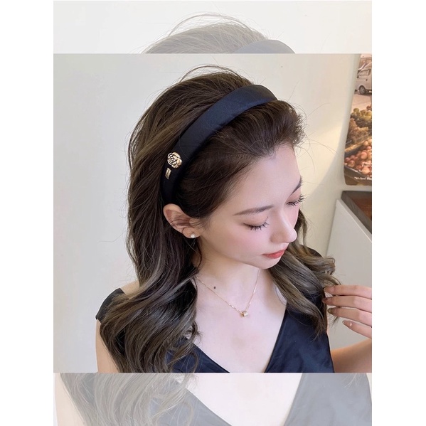 Băng Đô Softie Cài Tóc Đính Hoa Trà Sang Trọng Phong Cách Retro Cho Nữ