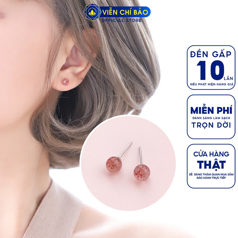 Bông tai bạc nữ đính đá dâu tây chất liệu bạc 925 thời trang phụ kiện trang sức nữ Viễn Chí Bảo E042