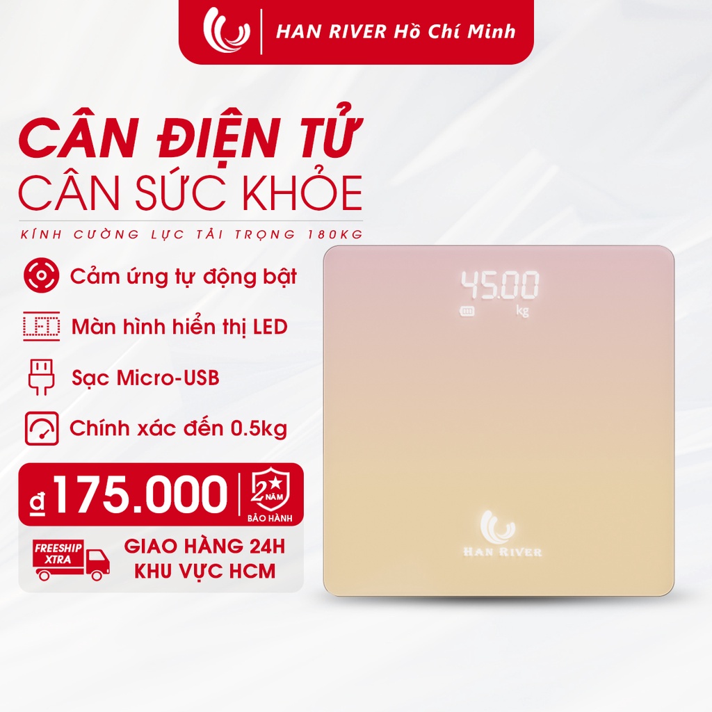 Mã BMIN050 giảm 50K đơn 99K HAN RIVER Cân điện tử sức khỏe sạc USB - Hàng