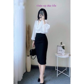 M1A- Chân bút chì qua gối xẻ sau màu đen công sở