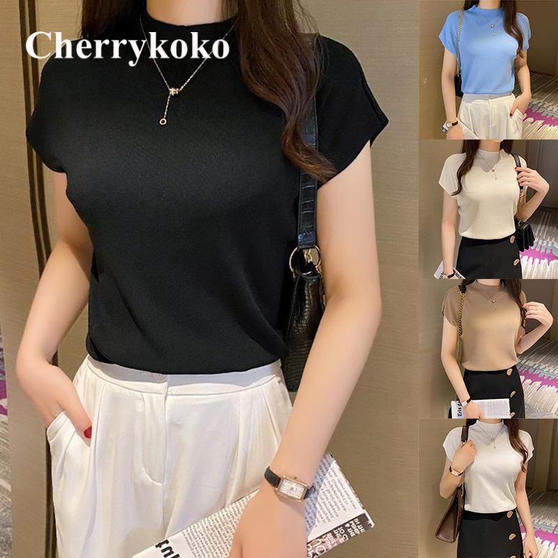 🍒🍒Áo len thun thỏ vai hến mịn đẹp Áo len cổ cao 3p ngắn tay bo chun eo Hàn Quốc