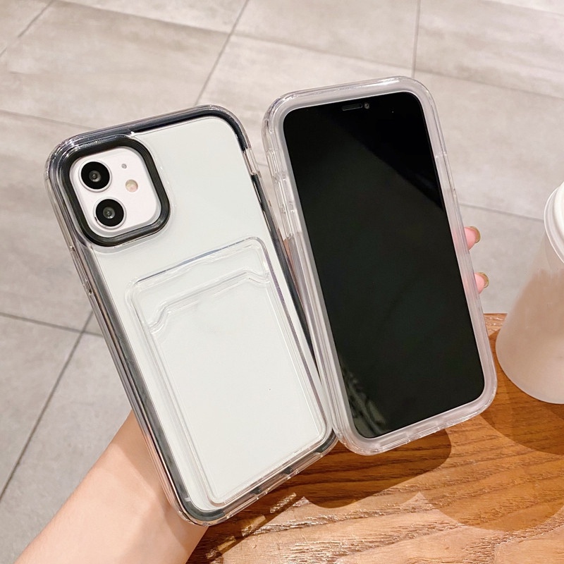 Ốp Điện Thoại Cứng Trong Suốt Chống Sốc 3 Trong 1 Có Ngăn Đựng Thẻ Cho iPhone 14 13 12 11 Pro Max Mini XR XS X 8 7 Plus + SE 2020