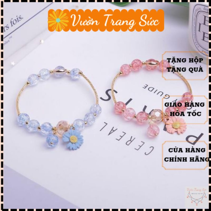 Vòng tay nữ- lắc tay nữ mạ bạc họa tiết hoa cúc đính đá pha lê nhân tạo lấp lánh dễ thương