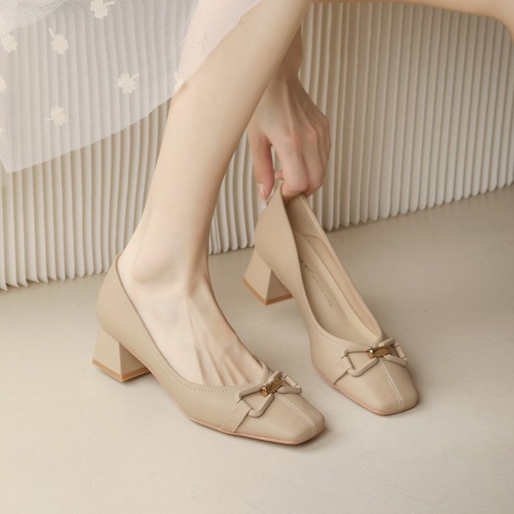 Giày Búp Bê Mũi Tròn Màu Trơn Đính Nơ Thời Trang Cho Nữ