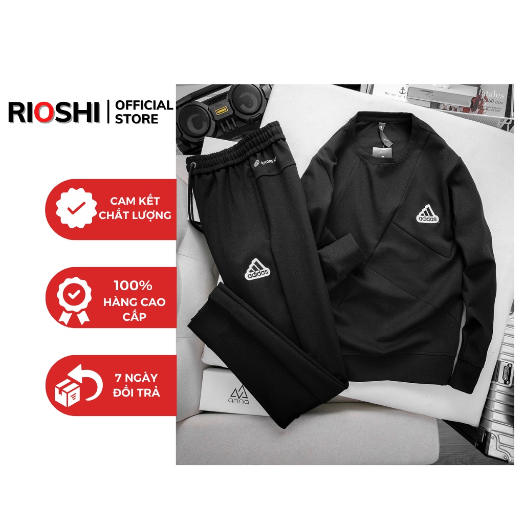 Bộ quần áo dài tay nam adidas chất nỉ lông ống bo Hàng cao cấp Rioshi RO61 Set đồ bộ nam mặc nhà đi chơi 2022