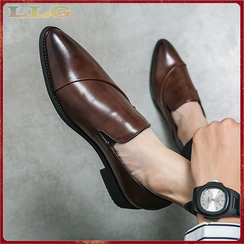 Giày Da Mũi Nhọn Phong Cách Anh Quốc Cho Nam Giày Da Bít Mũi Thời Trang Thanh Lịch