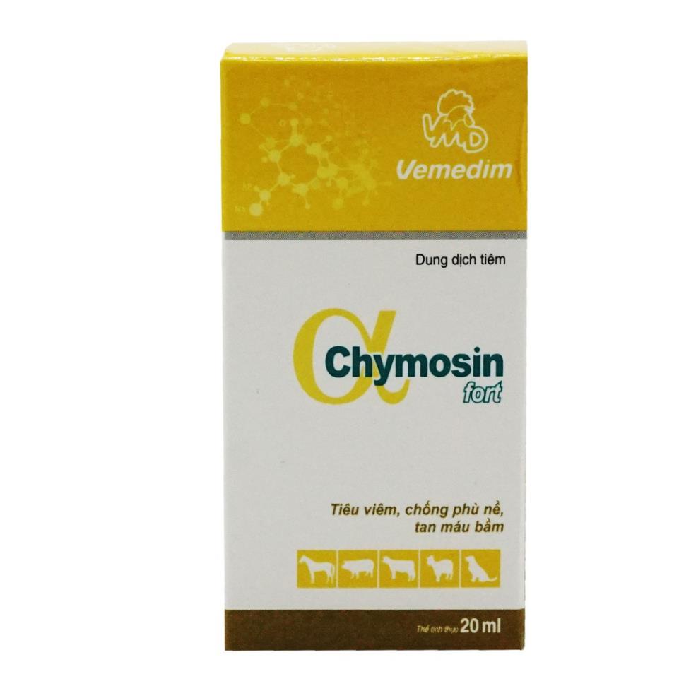 CHYMOSIN FORT Dùng cho tiêu viêm, chống phù nề, tan máu bầm trên trâu, bò, dê, cừu, ngựa, heo, chó
