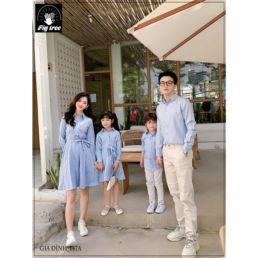 Áo gia đình FIG TREE caro xanh 1cm mã số 147A siêu đẹp
