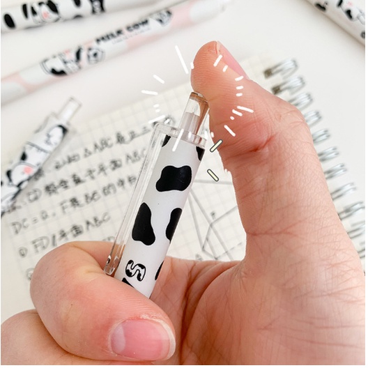 Bút Bi Viết Đen Trắng Bút Bấm Hình Bò Sữa - Bút Bi Nước Học Sinh, Sinh Viên Văn Phòng Mực Đen