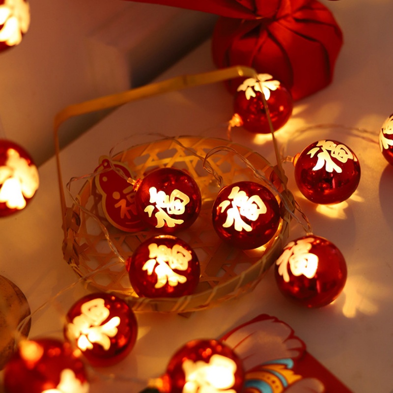 Dây Đèn Led Hình Quả Bóng Tròn Màu Đỏ Phong Cách Trung Hoa Độc Đáo Trang Trí Nhà Cửa / Lễ Hội