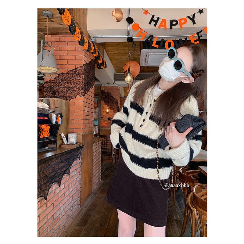 Áo Sweater Dệt Kim Dáng Rộng Phối Nút Hình Trái Tim Kiểu Hàn Quốc Thời Trang Mù