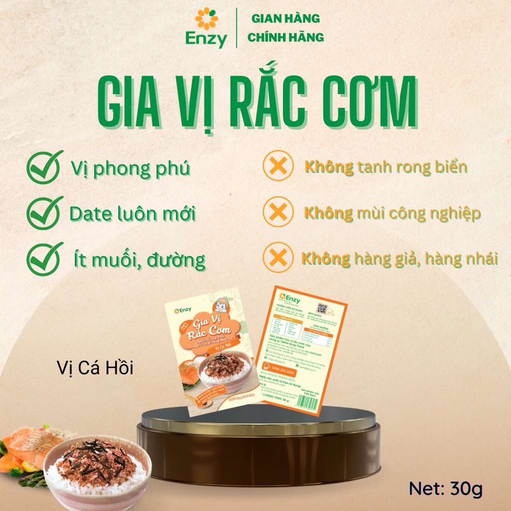 Gia Vị Rắc Cơm Cho Bé Ăn Dặm, Gia Vị Rắc Cơm Vị Cá Hồi Enzy, Furikake Bổ Sung Dinh Dưỡng Cho Bé, Gói 30gr