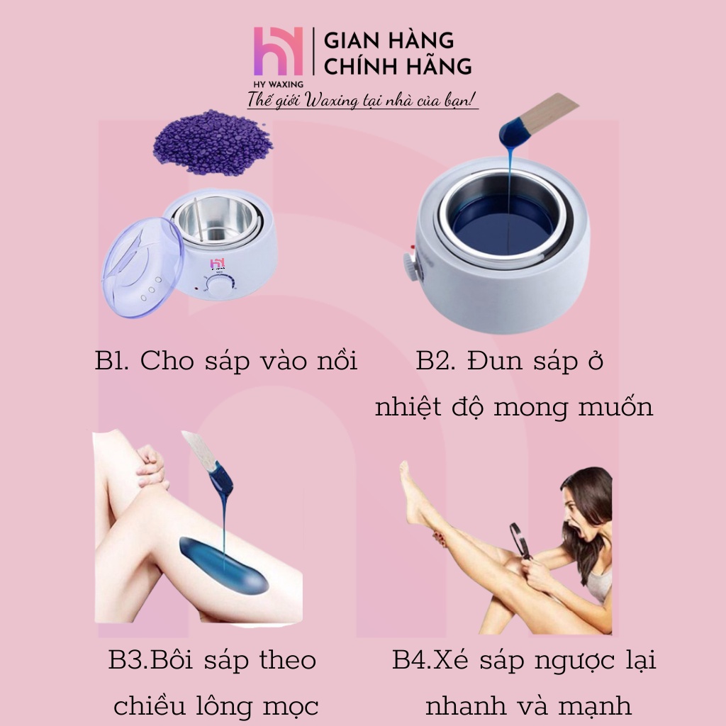 [CHE TÊN] Set Nồi Nấu Sáp Wax Lông Pro100 Trắng + 100gr Sáp Cao Cấp Siêu Bám Lông Tặng Que HY WAXING