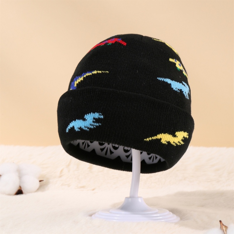 Mũ Dệt Kim Dày Dặn Giữ Ấm In Họa Tiết Khủng Long Hoạt Hình Thân Thiện Với Da Cho Bé Trai Và Bé Gái