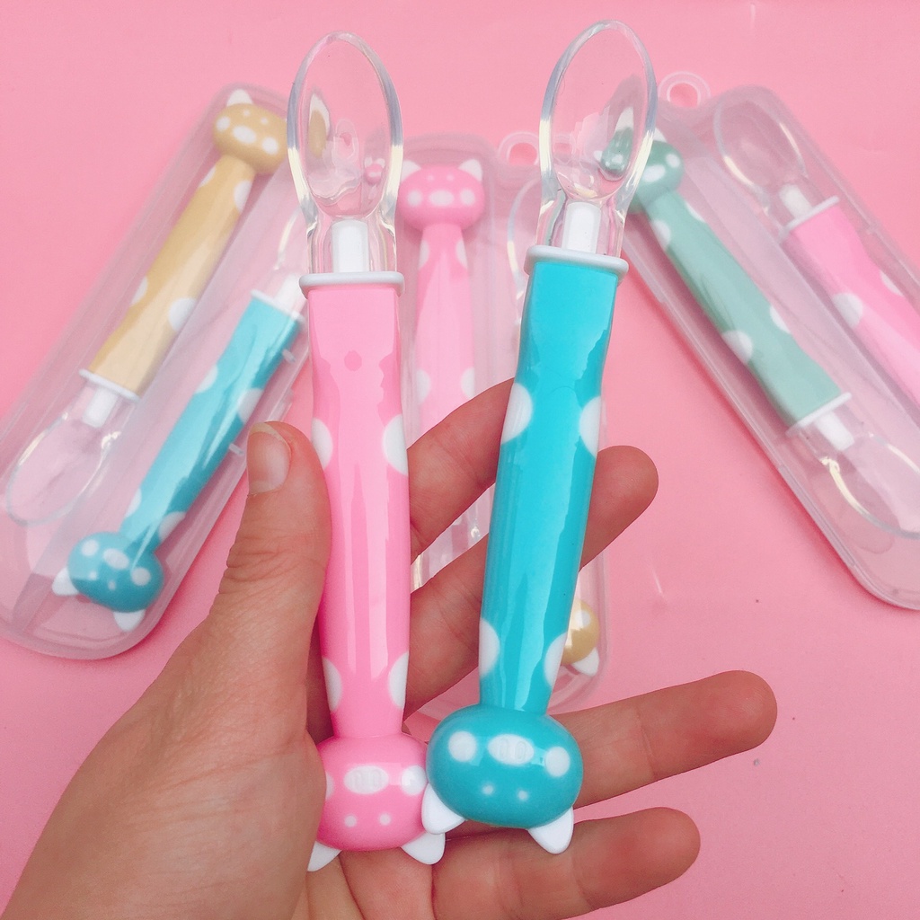 Thìa ăn dặm đầu silion mềm cán dài hình mặt mèo đáng yêu cho bé