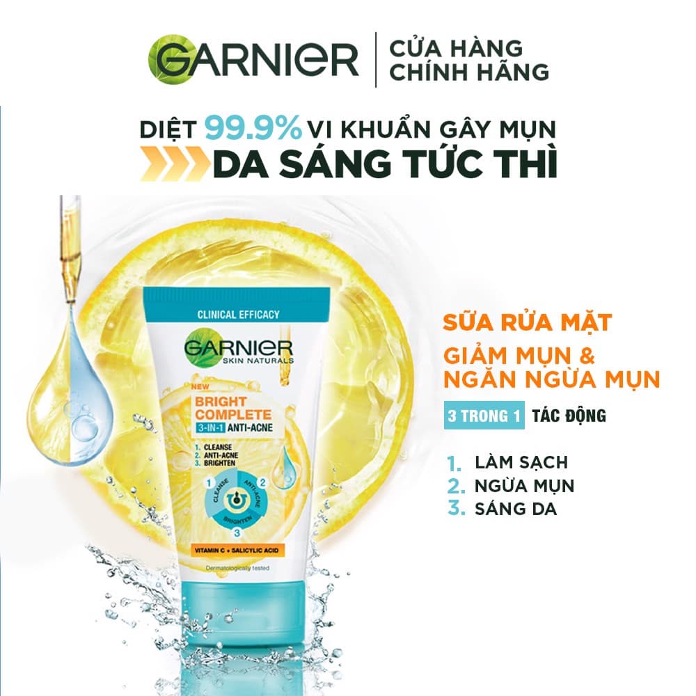 Sữa Rửa Mặt Garnier Giảm Mụn Sáng Da 90ml
