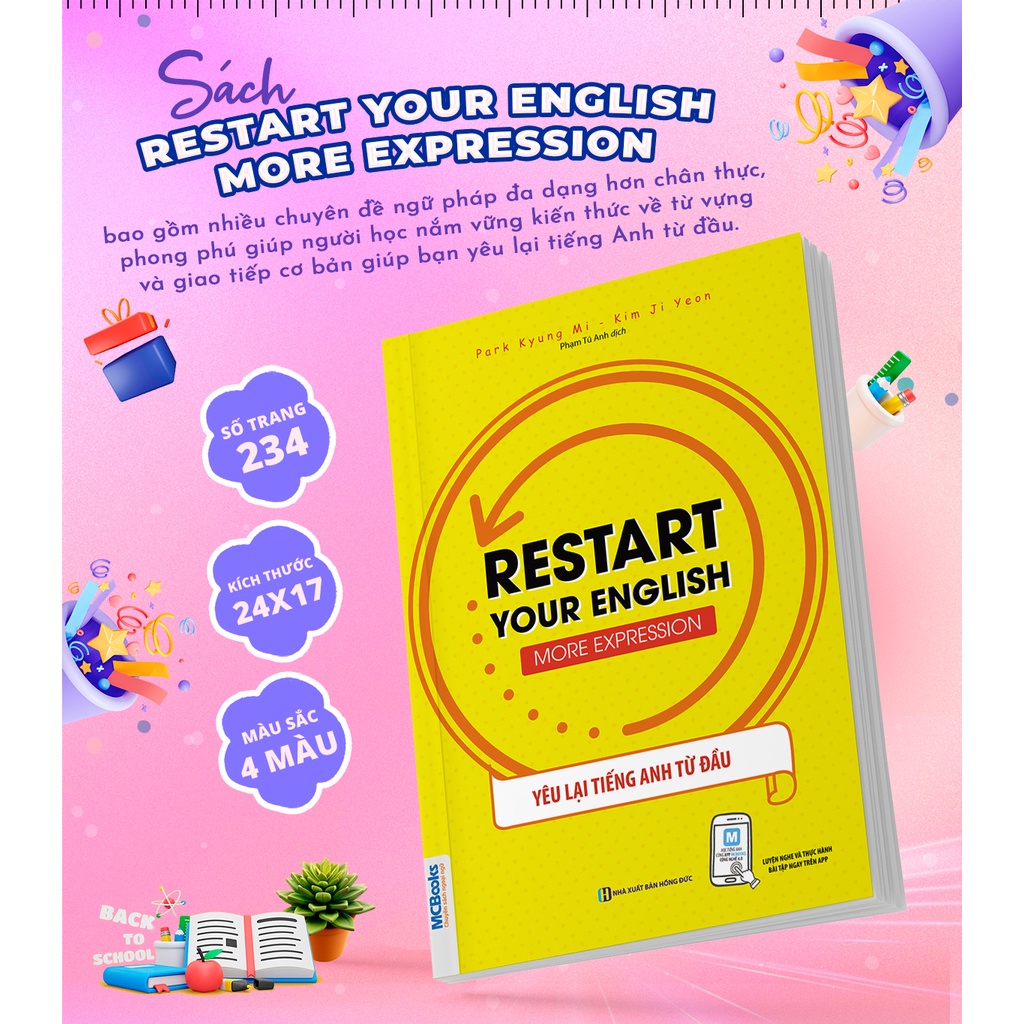 Sách - Restart your English - Restart Your English (Yêu Lại Tiếng Anh Từ đầu) - Mẫu Câu Giao Tiếp Thông Dụng - Kèm apps