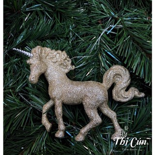 Phụ kiện kỳ lân nhũ kim tuyến treo trang trí cây thông Noel