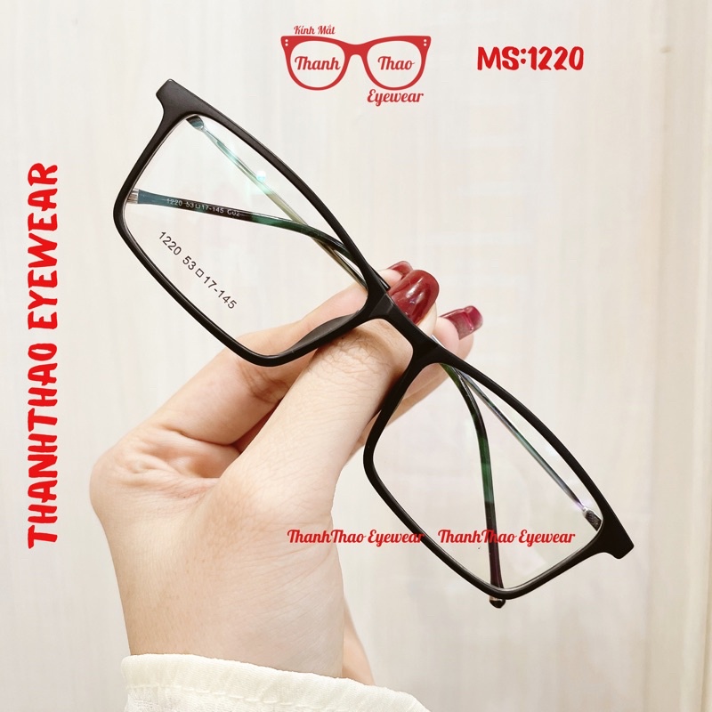 Gọng Kính Cận Nữ Vuông Chữ Nhật Mảnh Càng Thép Chống Ánh Sáng Xanh 1220 - THANHTHAO EYEWEAR