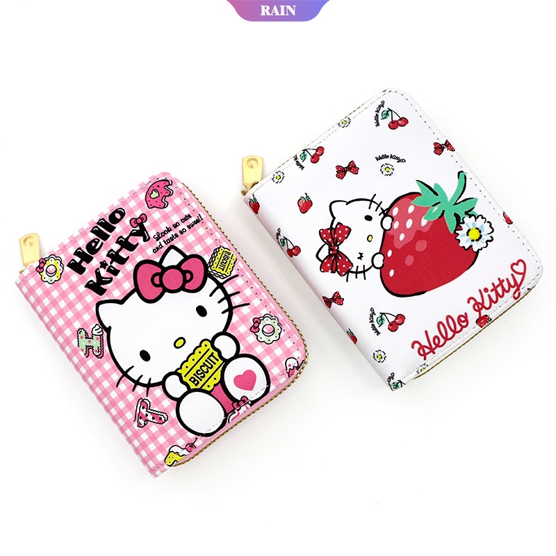 Ví Ngắn Đựng Thẻ / Tiền Xu Nhiều Ngăn Sức Chứa Lớn In Họa Tiết Hoạt Hình Sanrio Hello Kitty Dễ Thương Có Khóa Kéo Cho Nữ
