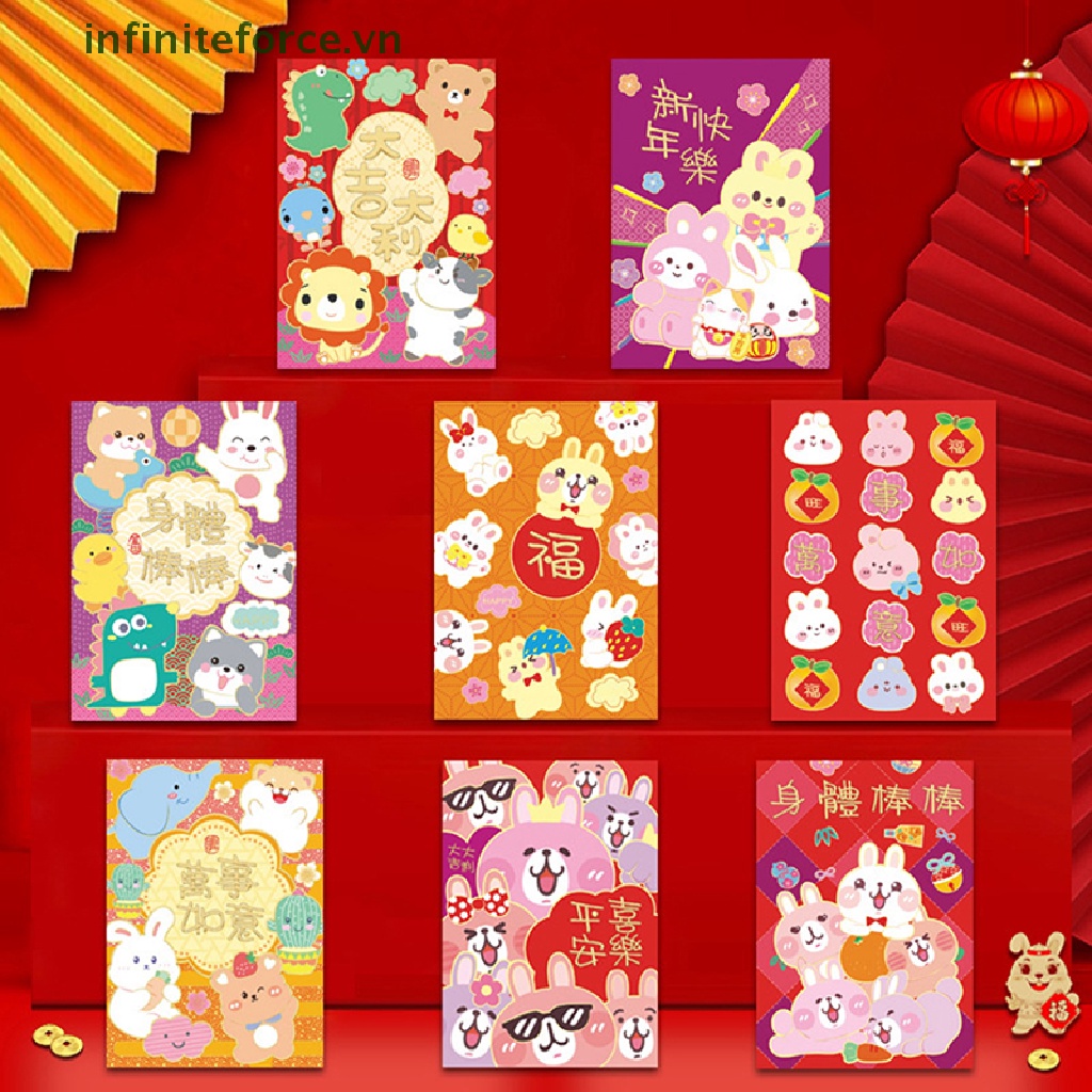 Set 6 Bao Lì Xì Hình Thỏ Năm Mới 2023 Sáng Tạo Phong Cách Trung Hoa