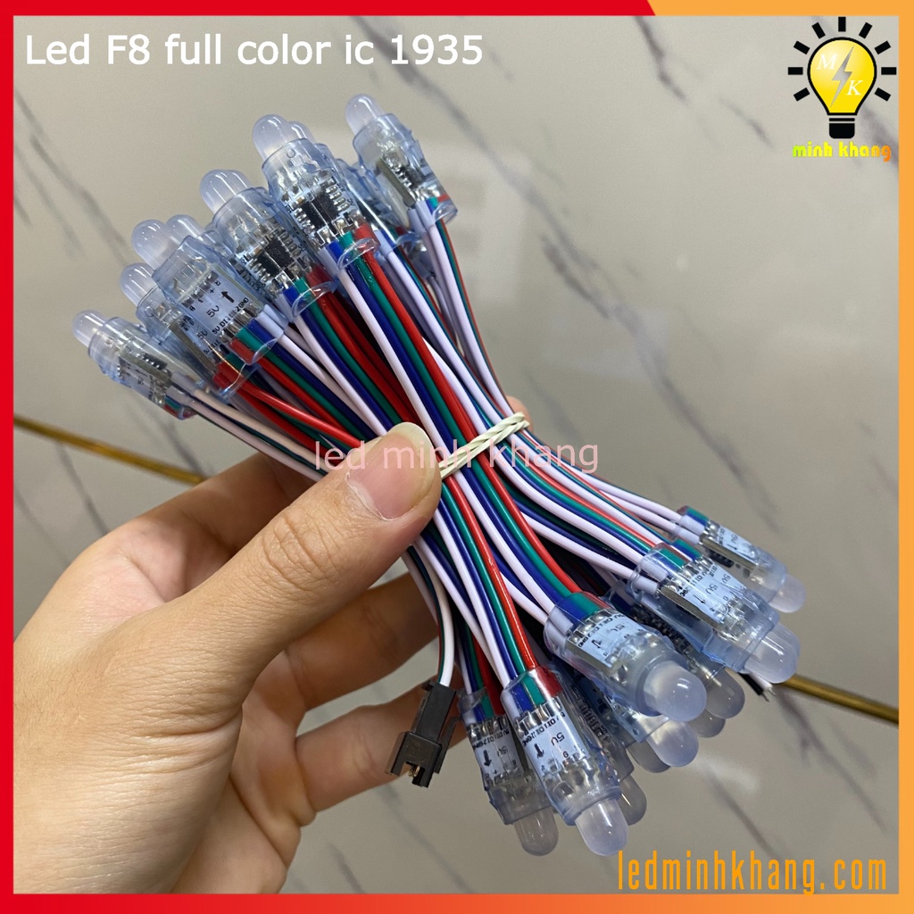 Led Full IC 1935, 2811, 1903, 1916, 1908, 8206 ngoài trời, led đúc F8 full color (Dây 50 LED)