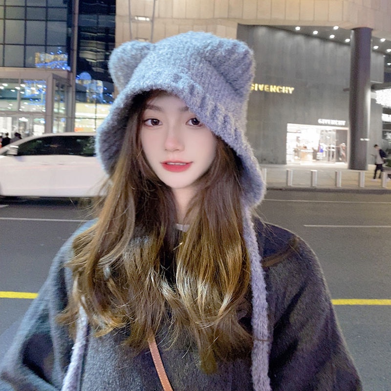 Bán Chạy Mũ Len Dệt Kim Che Tai Giữ Ấm Mùa Đông Dễ Phối Đồ Hình Gấu Đáng Yêu Cho Nữ