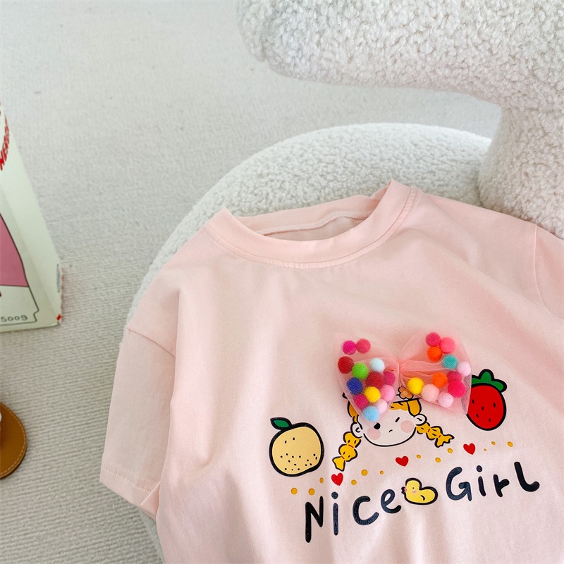 Áo Thun Tay Ngắn Thoáng Khí Thoải Mái Đính Nơ Nhiều Màu Dễ Thương Thời Trang Mùa Hè 2022 Cho Bé Gái