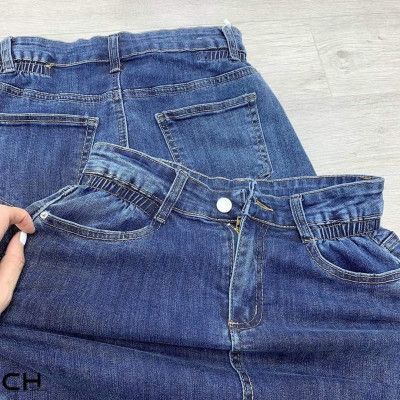 Chân váy bò chun eo dáng dài màu đậm