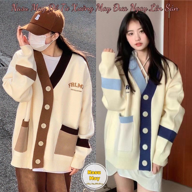 Áo Khoác Cardigan Viền Xanh Nâu FRMLK Form Rộng chew