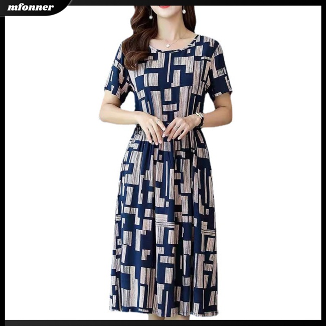 Đầm Midi Tay Ngắn Cổ Tròn Dáng Rộng In Họa Tiết Độc Đáo Thời Trang Mùa Hè Xinh Xắn Cho Nữ