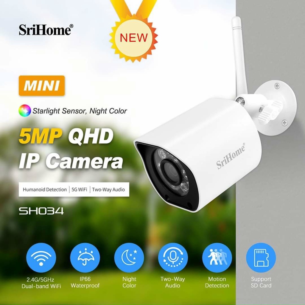 Camera 5MP siêu nét wifi Srihome có màu ban đêm - đàm thoại 2 chiều SH034 Tặng thẻ 64G